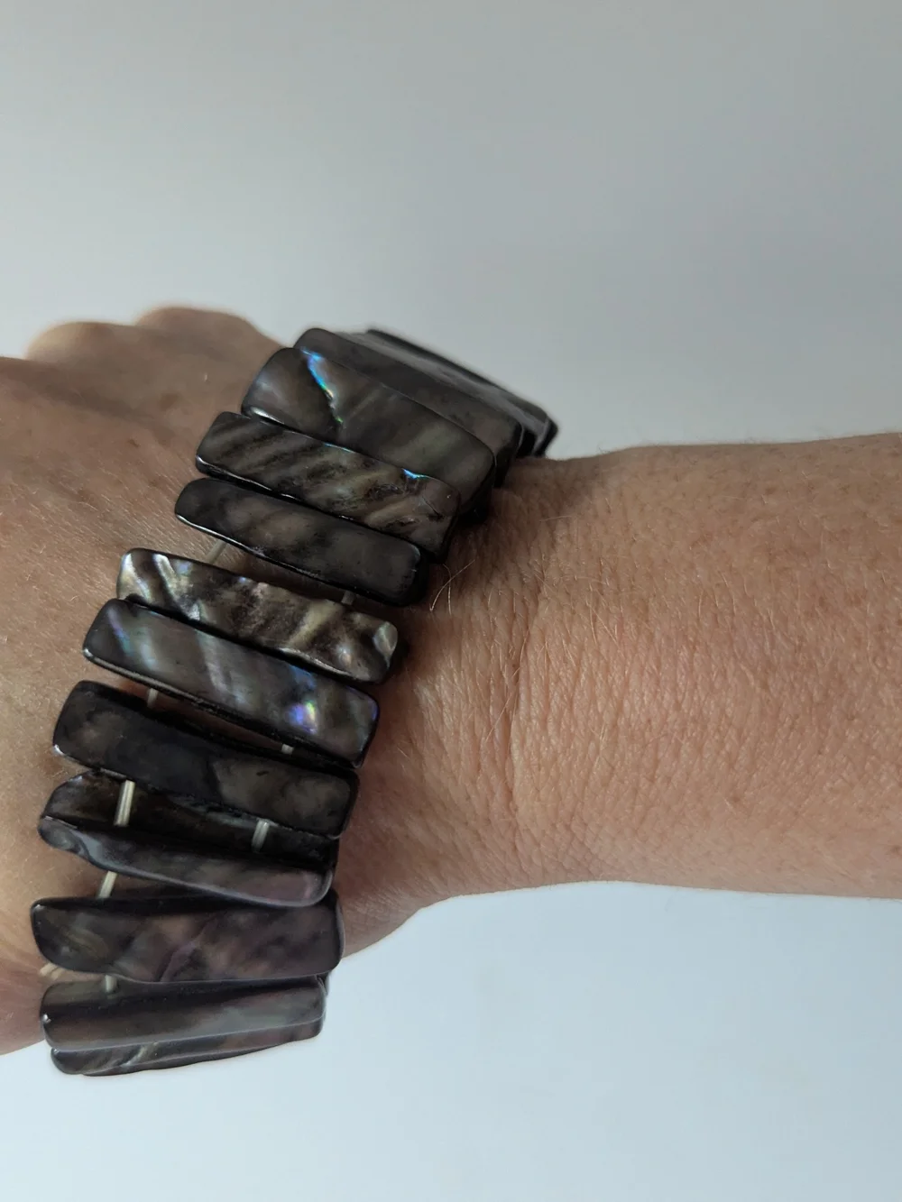 Iridescent Black Abalone Stretch Bracelet